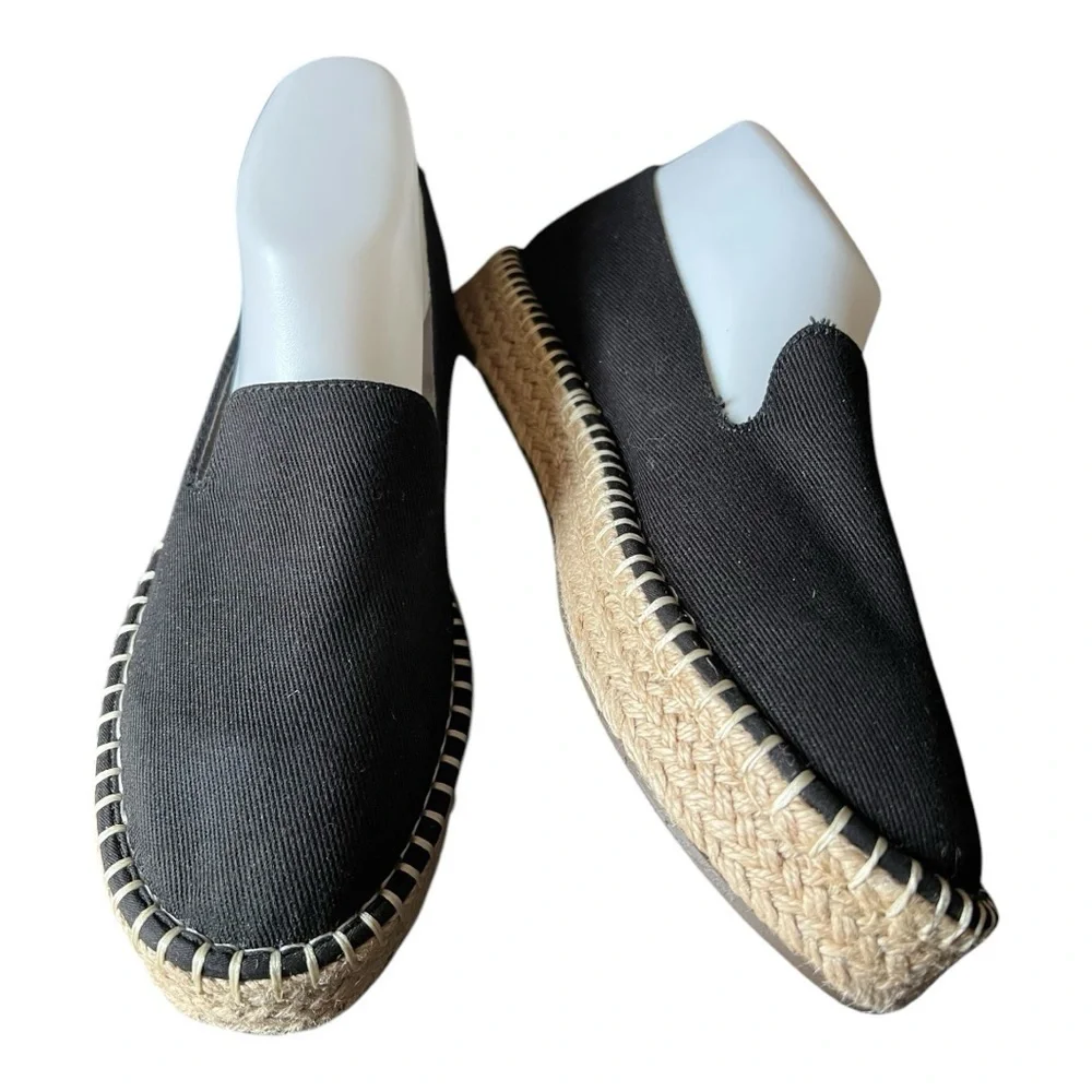 Joie Cara Black Flat Canvas Espadrille Shoes - Size 8M